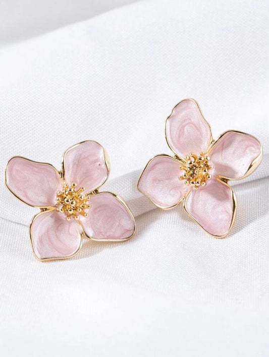 Pink Marbled Flower Earrings