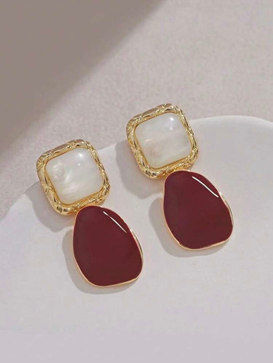 Pearl and Red Stone Earrings