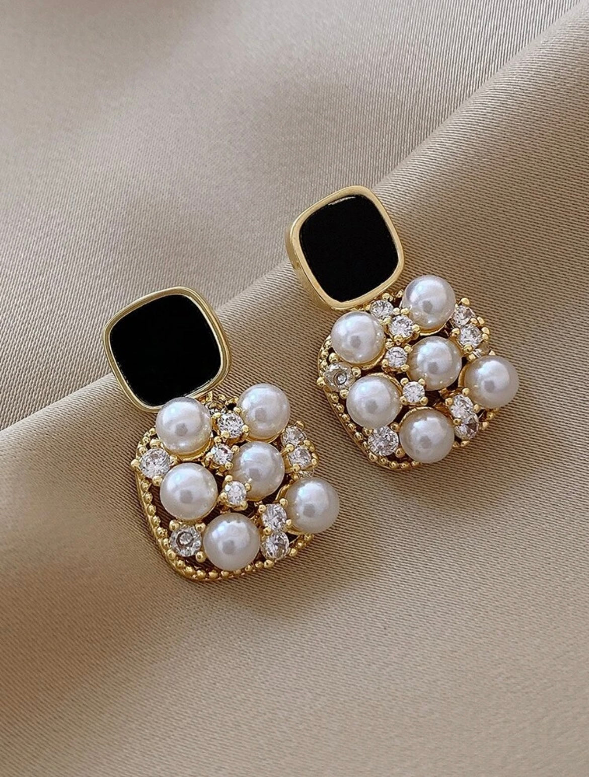 Pearl and Diamond Square Earrings