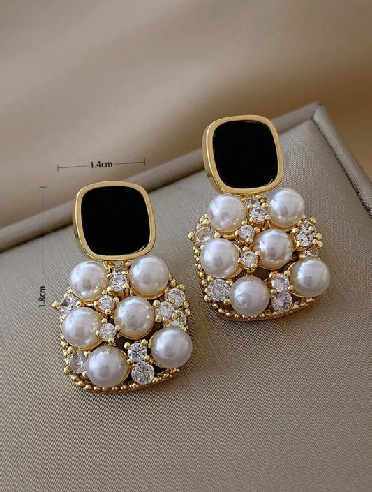 Pearl and Diamond Square Earrings