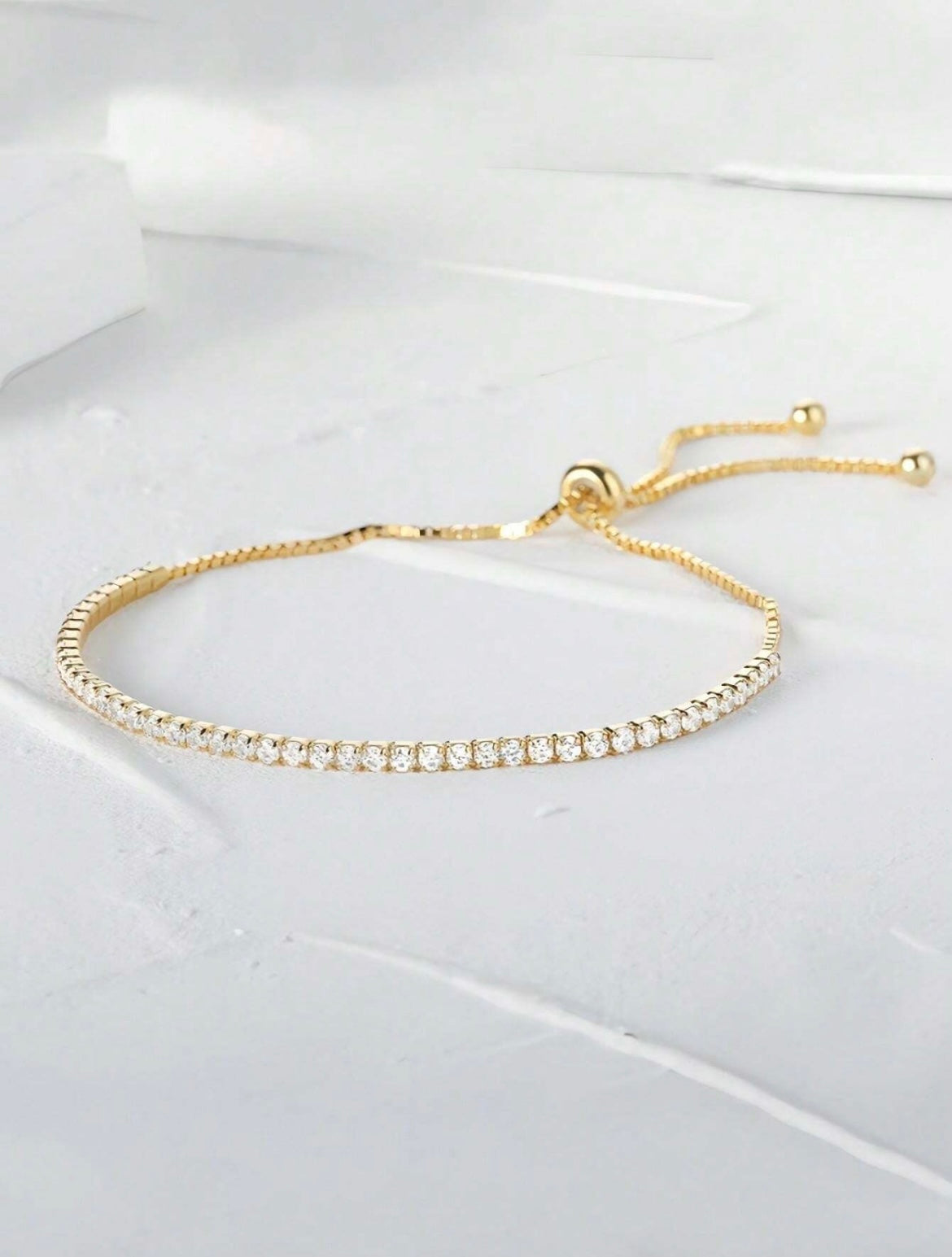 Gold Adjustable Bracelet with Sparkling Stones