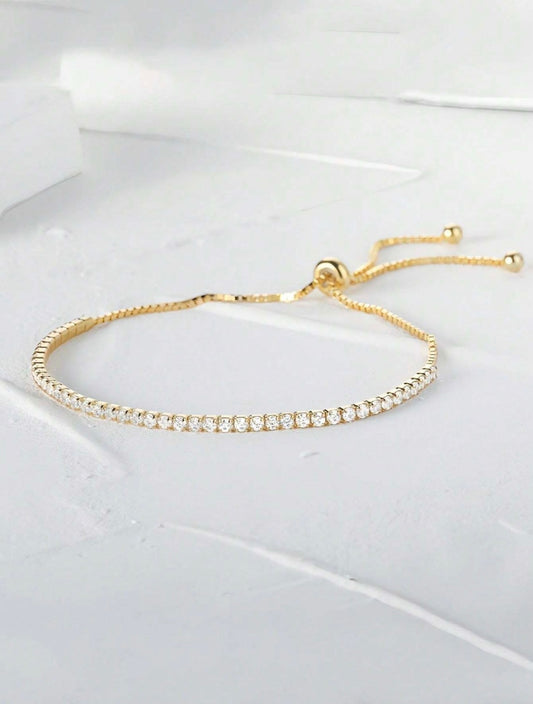 Gold Adjustable Bracelet with Sparkling Stones