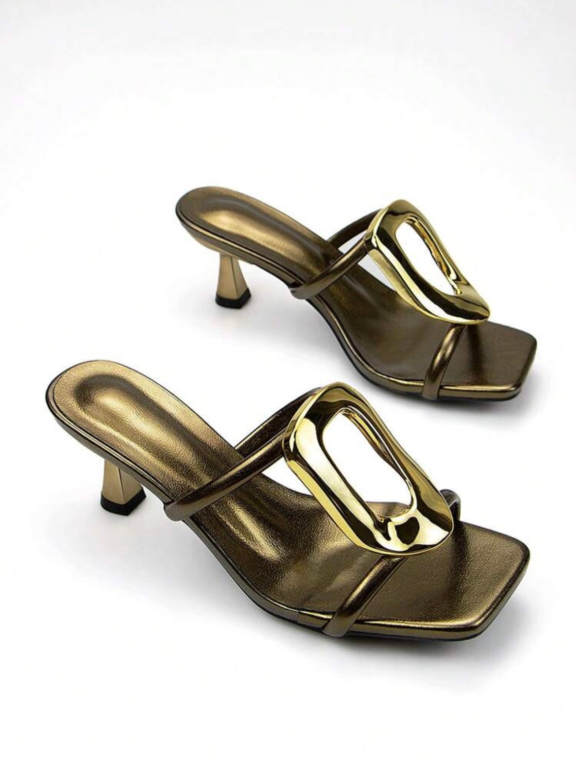 Metallic Oval Strap Heels